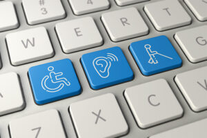 Tastatur med knapper til forskellige typer af handicaps - kørestolsbruger, hørehæmmet, blind